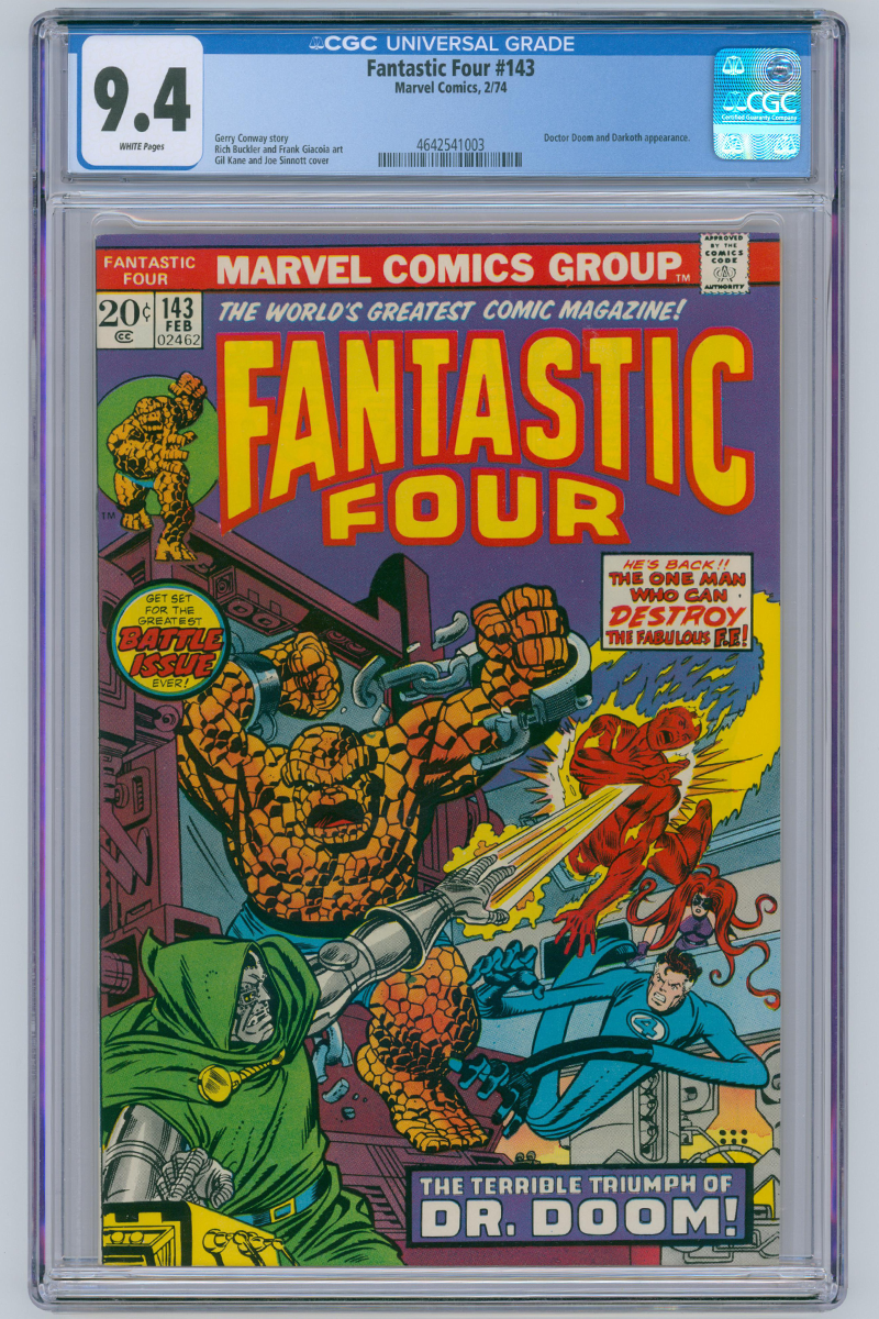 Fantastic Four 143 - Dr. Doom Cover - 1974 CGC 9.4 WHITE Pages