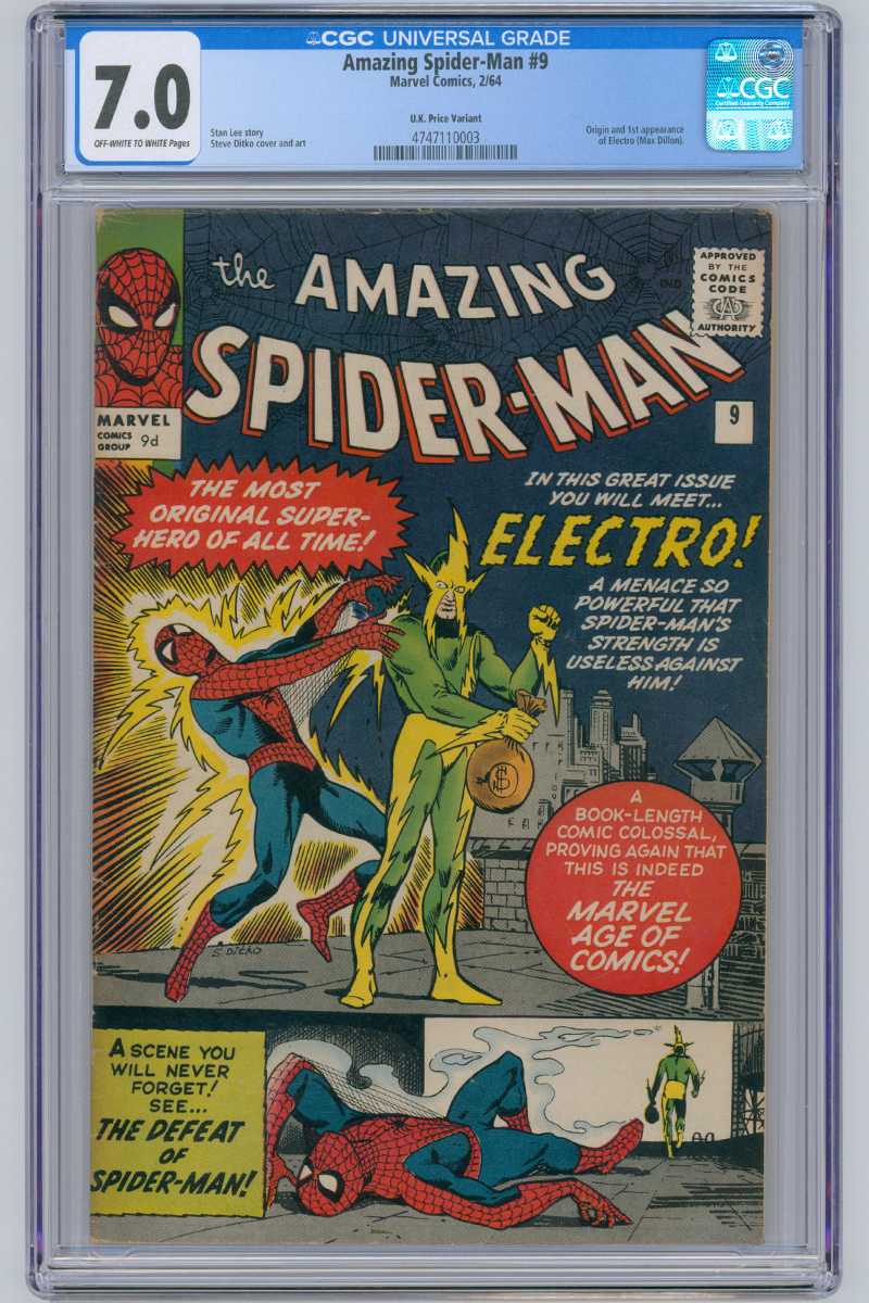 Amazing Spider-Man Vol 1. 009 - 1st App. Electro - 1964 CGC 7.0