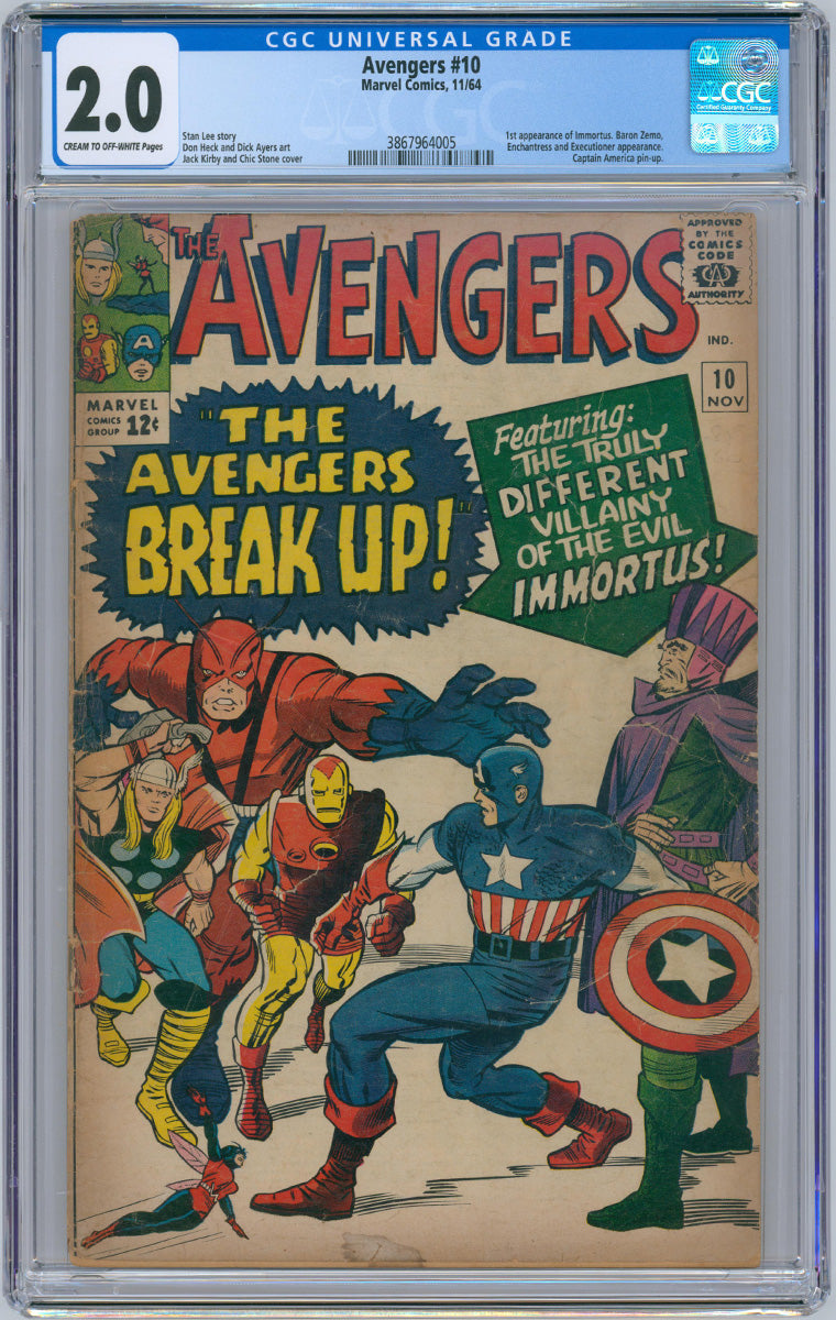 Avengers 010 - 1st App Immortus & Baron Zemo - 1964 CGC 2.0