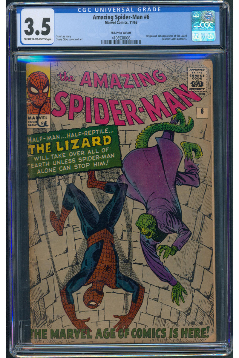 Amazing Spider-Man Vol 1. 006 - 1st App. Lizard - CGC 3.5