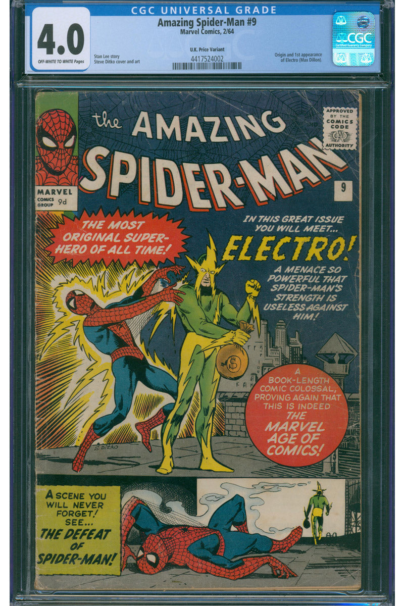 Amazing Spider-Man Vol 1. 009 - 1st App. Electro - 1964 CGC 4.0