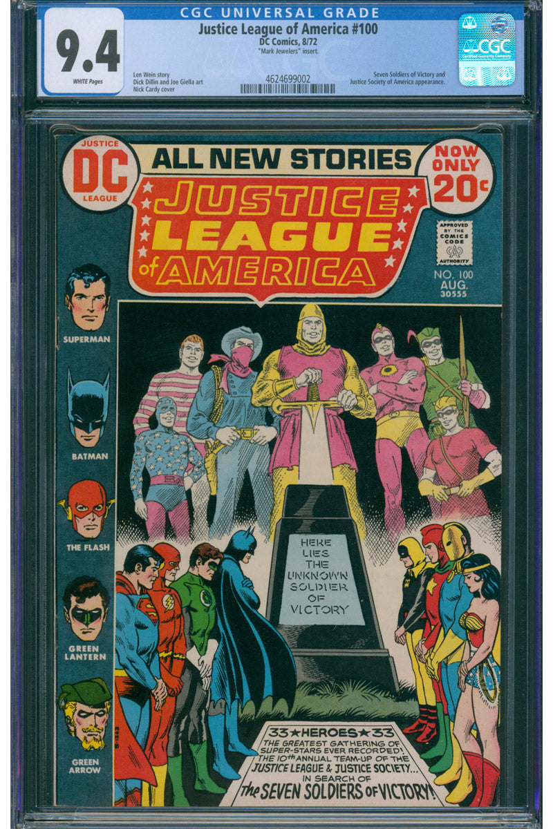 Justice League of America 100 - Mark Jewellers insert - 1972 CGC 9.4
