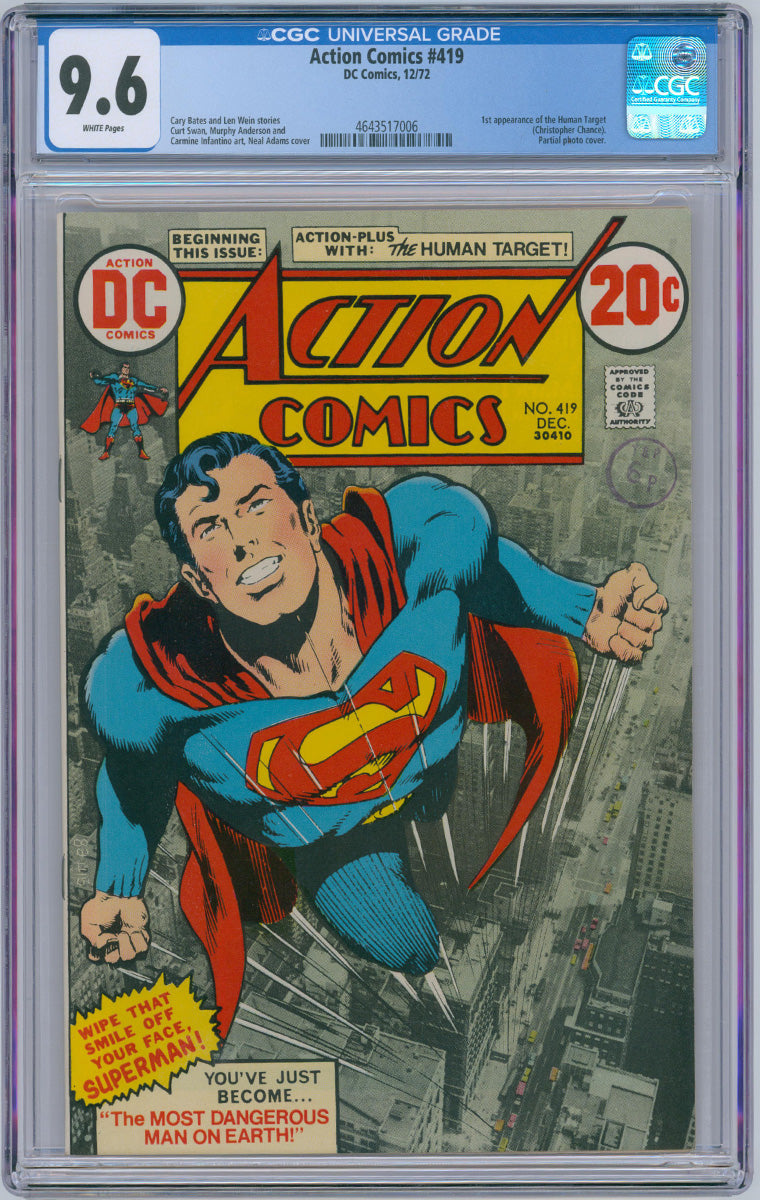 Action Comics 0419 - 1st App Human Target - WHITE Pages 1972 CGC 9.6