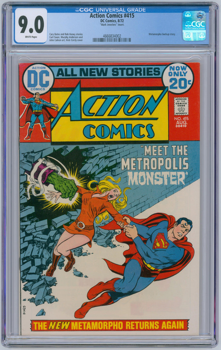 Action Comics 0415 - Mark Jewellers insert + WHITE pages - 1972 CGC 9.0
