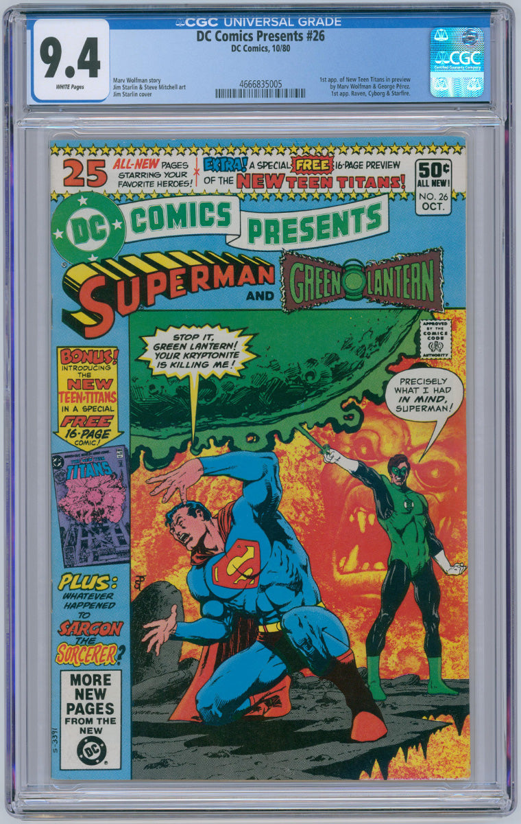 DC Comics Presents 026 - 1st App Cyborg & Starfire - 1980 CGC 9.4 WHITE pages