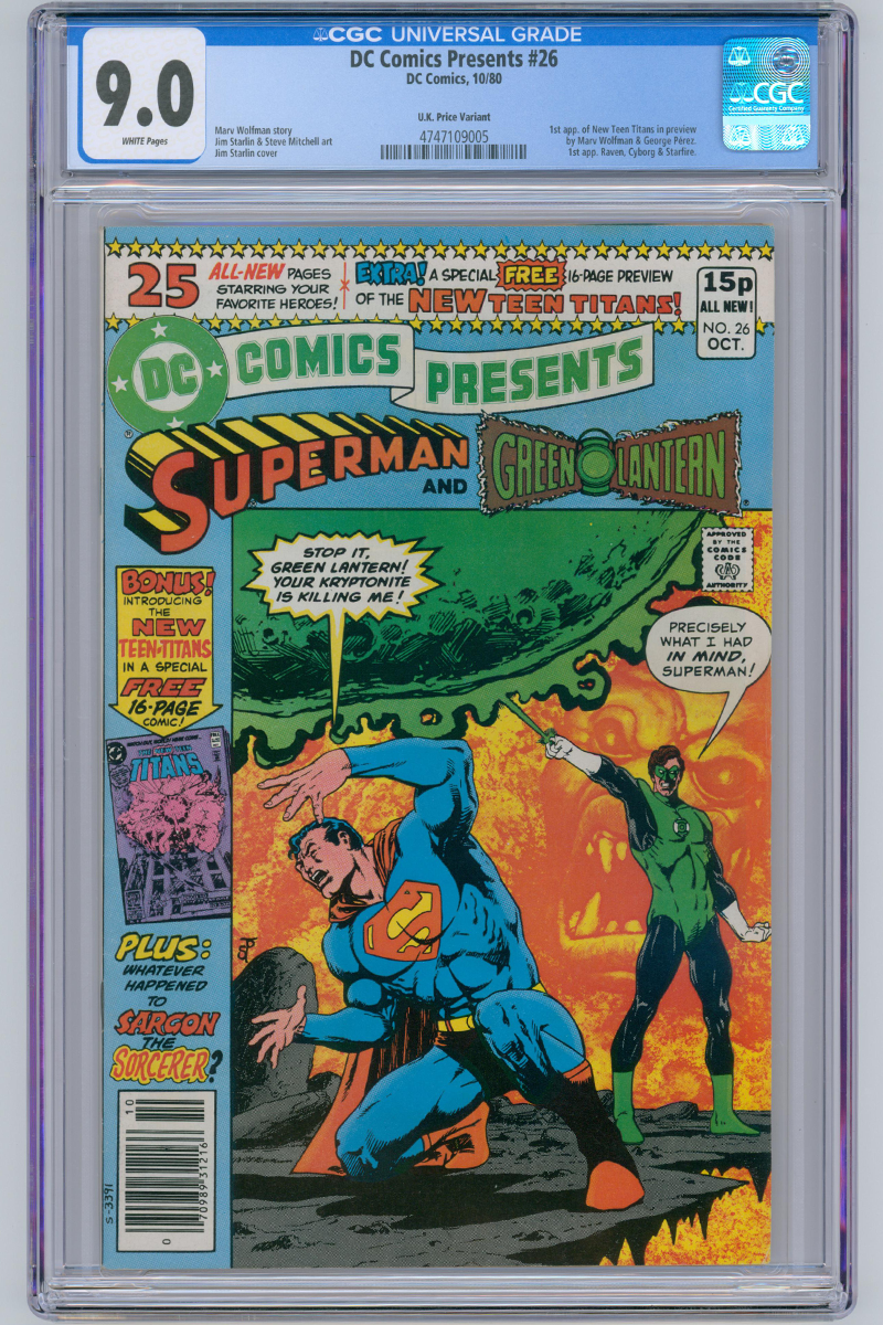 DC Comics Presents 026 - 1st App. Cyborg, Raven & Starfire - 1980 CGC 9.0