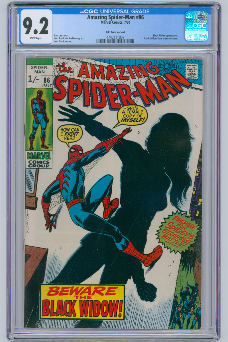 Amazing Spider-Man Vol 1. 086 - Debut of Black Widow's New Costume - 1970 CGC 9.2 WHITE Pages