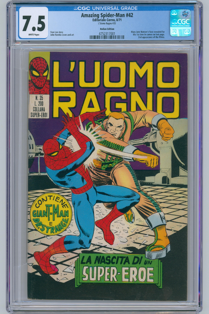 Amazing Spider-Man Vol 1. 042 - Italian Edition - 1971 CGC 7.5 WHITE Pages