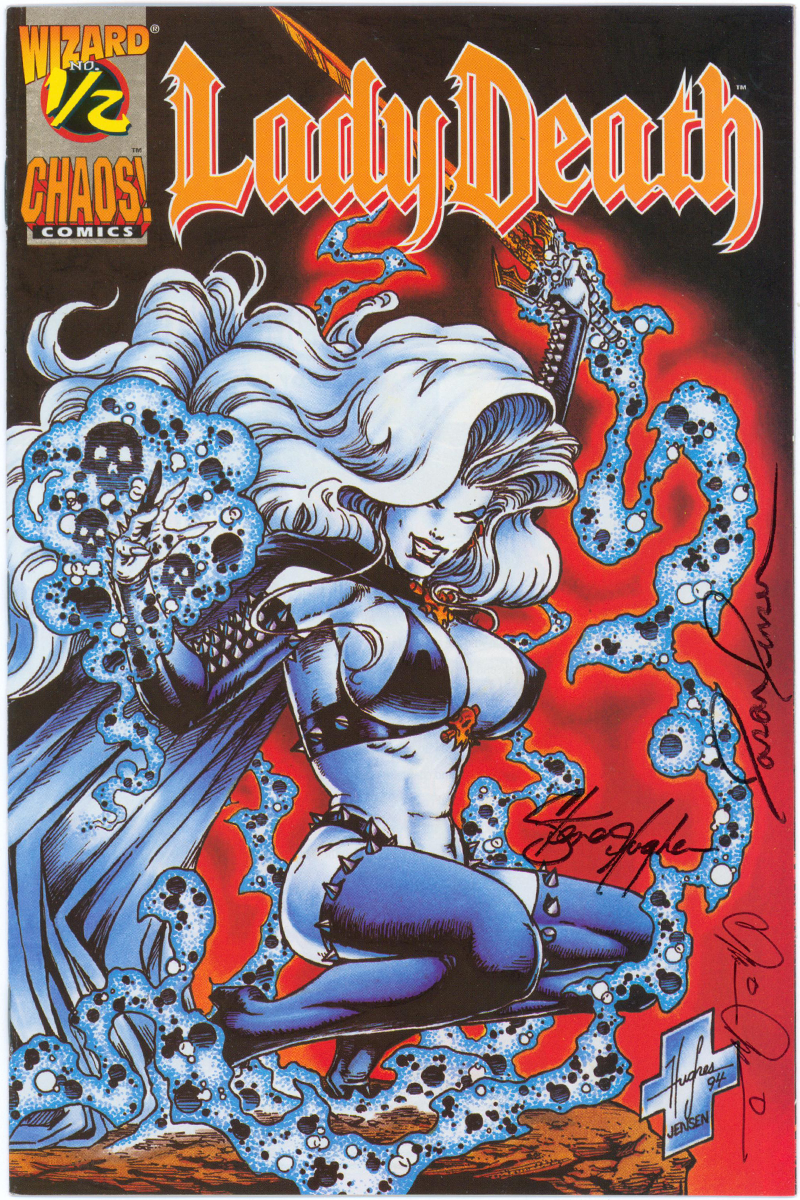 Lady Death Vol 1. 1/2 - 3x Signed by Pulido, Hughes & Jensen - 1994 VF